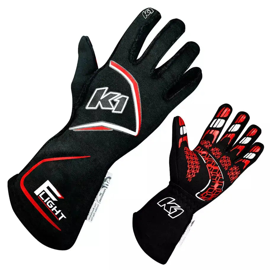 Gloves Flight X-Large Black-Red-Safety Equipment,Safety Clothing,Driving Gloves-K1 RACEGEAR-Pivotal Motorsports