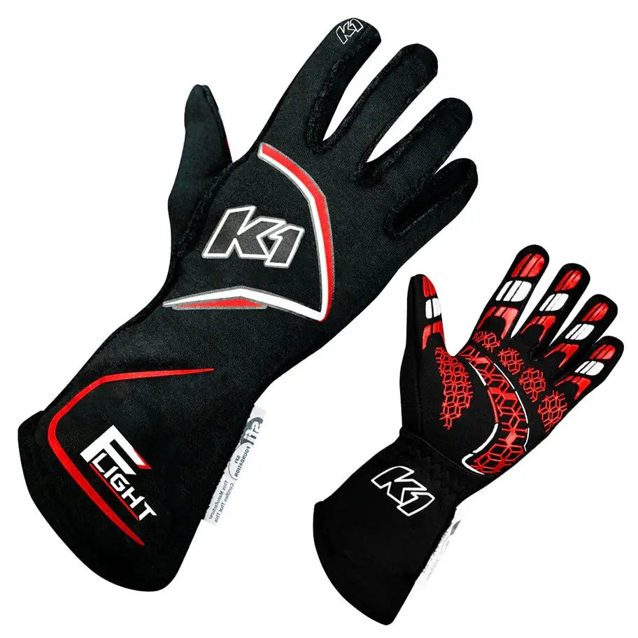 Gloves Flight XX-Large Black-Red-Safety Equipment,Safety Clothing,Driving Gloves-K1 RACEGEAR-Pivotal Motorsports