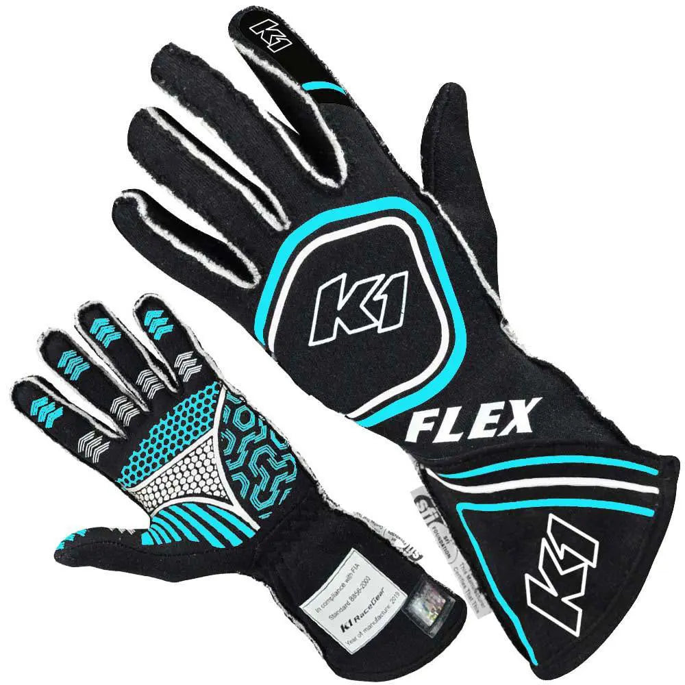 Glove Flex Small Black / Flo Blue SFI / FIA-Safety Equipment,Safety Clothing,Driving Gloves-K1 RACEGEAR-Pivotal Motorsports