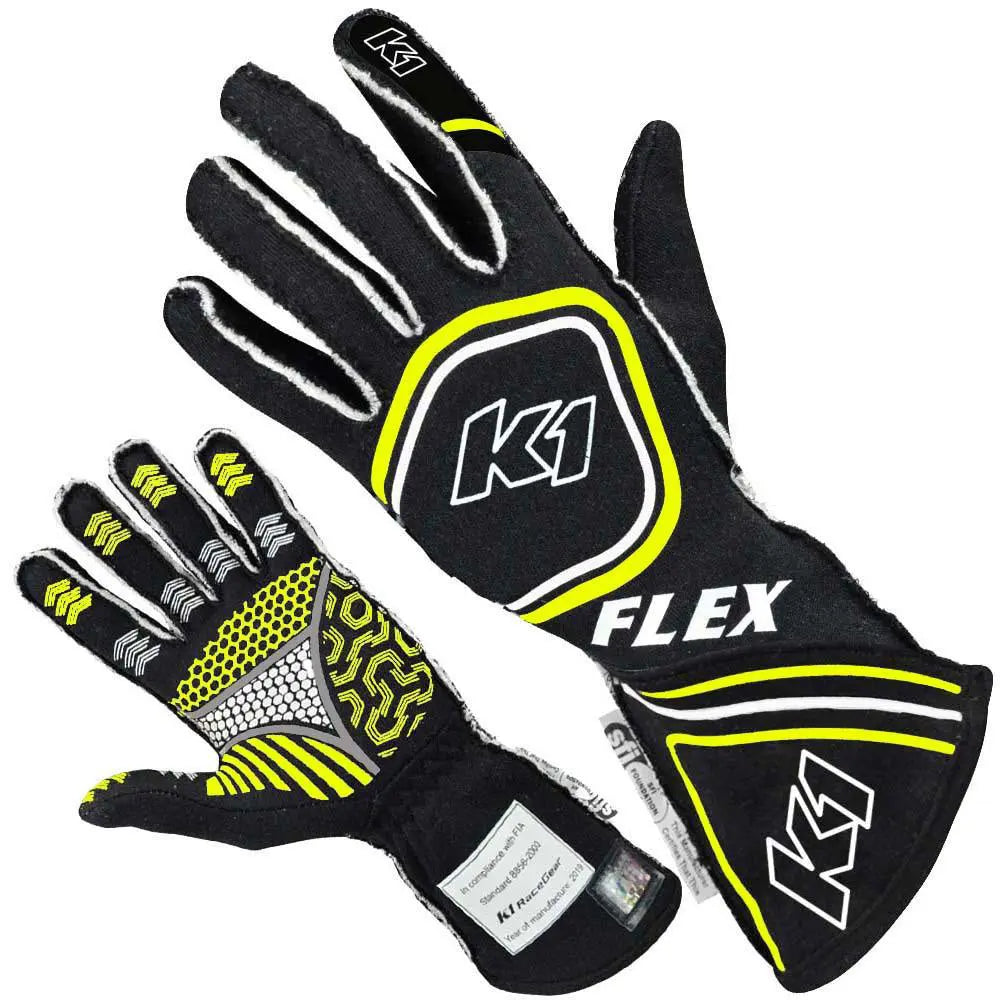 Glove Flex Small Black / Flo Yellow SFI / FIA-Safety Equipment,Safety Clothing,Driving Gloves-K1 RACEGEAR-Pivotal Motorsports