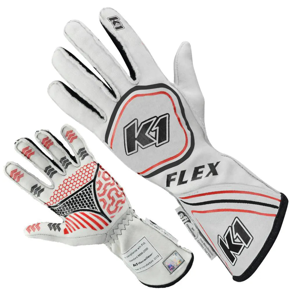 Glove Flex Medium White SFI / FIA-Safety Equipment,Safety Clothing,Driving Gloves-K1 RACEGEAR-Pivotal Motorsports