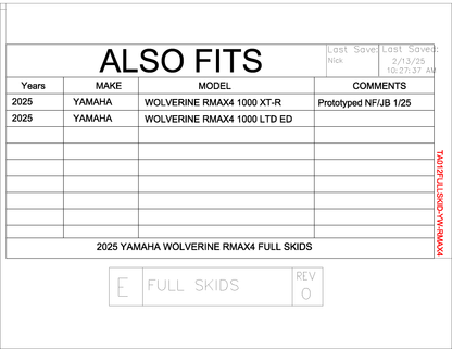 Trail Armor 2025 Yamaha Wolverine RMAX4 1000 X-TR, RMAX4 1000 Limited Edition Full Skids TrailArmor