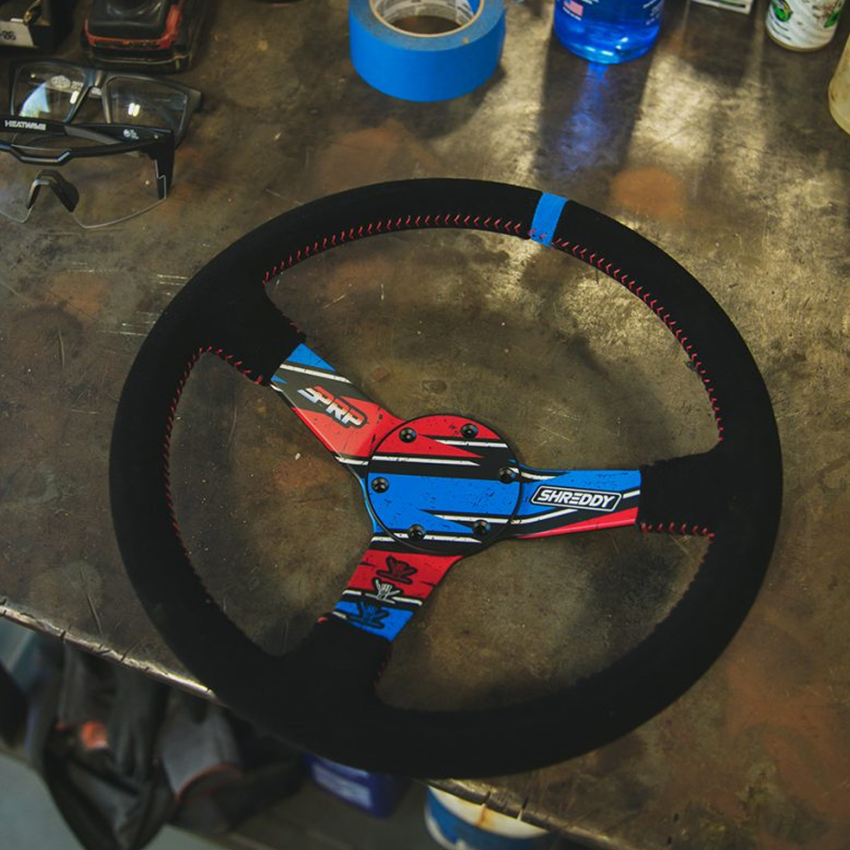 PRP X Shreddy Shred White and Blue Deep Dish Steering Wheel